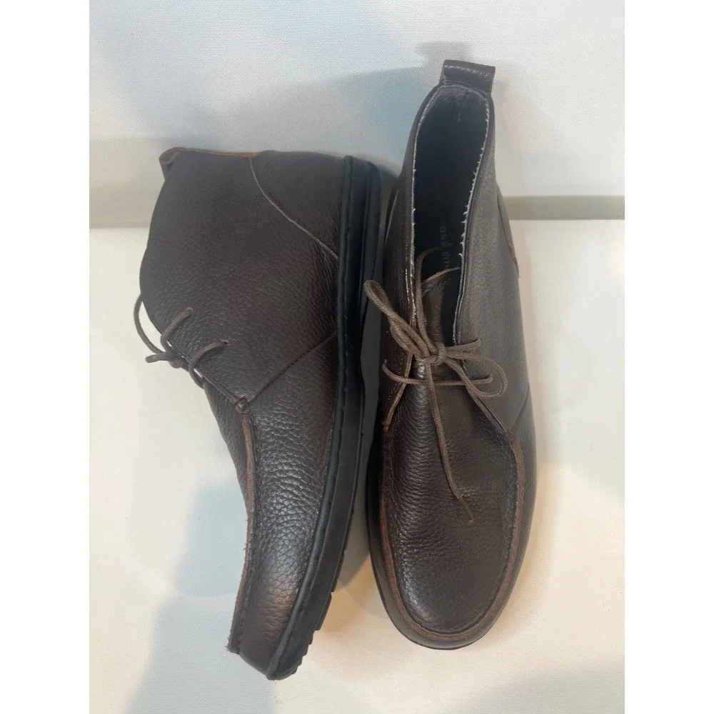 Lands End Chukka Boots Mens Brown Size 10 Pebble Leather Lace Up Business Casual